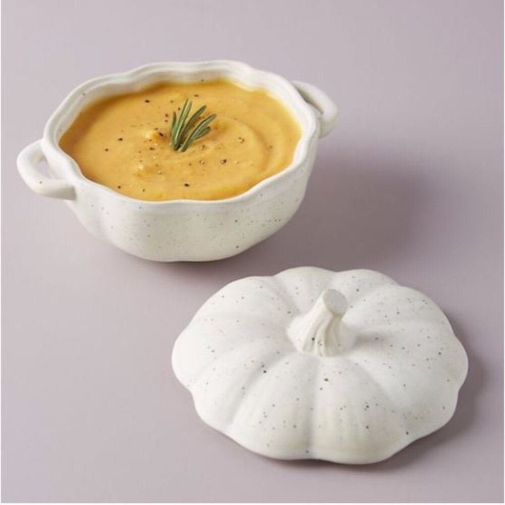 Anthropologie White Speckled Pumpkin Cocotte - Set of 2 - NWOT